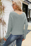 Waffle-Knit Drawstring Detail V-Neck Sweater - Trendsi - Flyclothing LLC