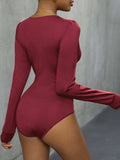Lace Detail Plunge Long Sleeve Bodysuit - Trendsi - Flyclothing LLC
