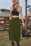 Slit Front Midi Denim Skirt with Pockets - Trendsi - Flyclothing LLC