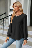 Round Neck Flounce Sleeve Blouse - Trendsi - Flyclothing LLC