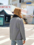 Houndstooth Open Front Long Sleeve Jacket - Trendsi - Flyclothing LLC
