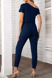 Asymmetrical Neck Short Sleeve Jumpsuit - Trendsi - Flyclothing LLC