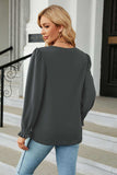 Round Neck Smocked Flounce Sleeve Blouse - Trendsi - Flyclothing LLC