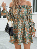 Floral Off-Shoulder Flounce Sleeve Dress - Trendsi - Flyclothing LLC