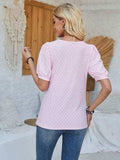 Eyelet Asymmetrical Neck Short Sleeve T-Shirt - Trendsi - Flyclothing LLC