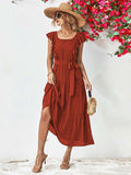Tie Belt Ruffled Tiered Dress - Trendsi - Flyclothing LLC