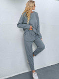 Round Neck Top and Drawstring Pants Set - Trendsi - Flyclothing LLC