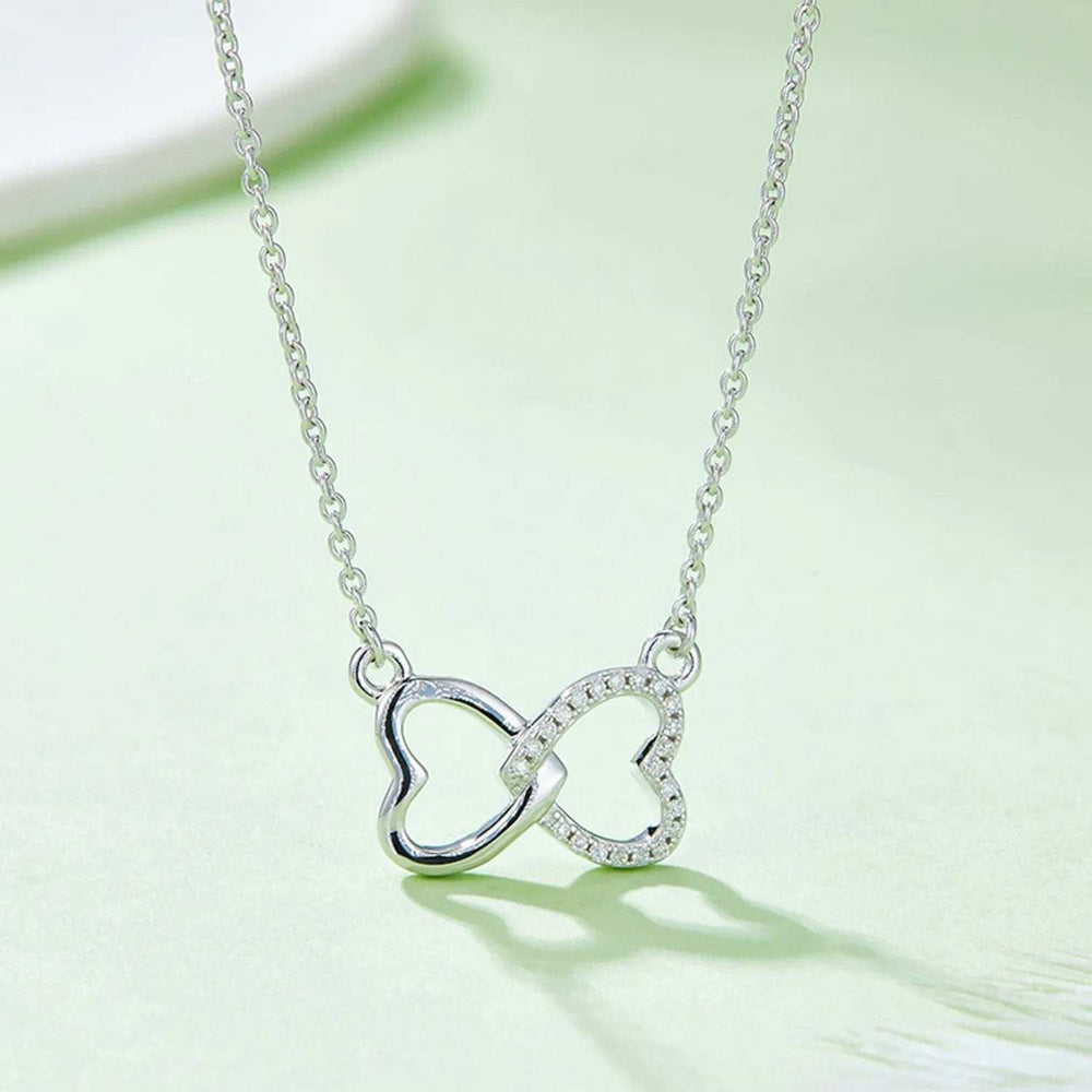 Moissanite 925 Sterling Silver Heart Bow Necklace - Trendsi - Flyclothing LLC