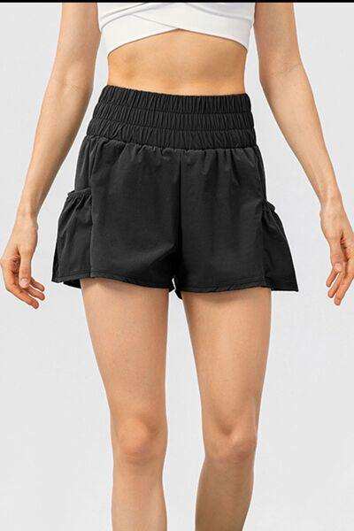 Elastic Waist Pocketed Active Shorts - Trendsi - Flyclothing LLC