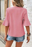 Textured V-Neck Flounce Sleeve Blouse - Trendsi - Flyclothing LLC