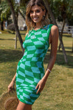 Checkered Sleeveless Knit Dress - Trendsi - Flyclothing LLC