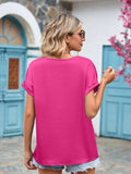 V-Neck Cuffed Blouse - Trendsi - Flyclothing LLC