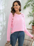 Decorative Button Long Sleeve Sweater - Trendsi - Flyclothing LLC