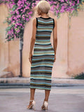 Striped Round Neck Sleeveless Midi Cover Up Dress - Trendsi - Flyclothing LLC