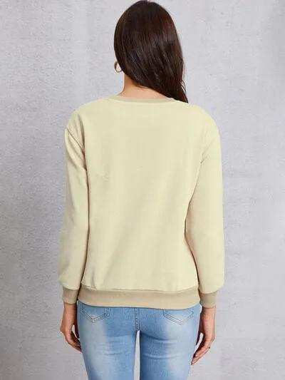 Round Neck Dropped Shoulder Sweatshirt - Trendsi - Flyclothing LLC