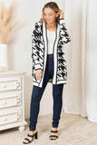 Woven Right Houndstooth Open Front Longline Cardigan - Trendsi - Flyclothing LLC