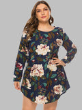 Full Size Floral Long Sleeve Mini Dress - Trendsi - Flyclothing LLC
