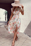 Floral Smocked Butterfly Sleeve Slit Dress - Trendsi - Flyclothing LLC