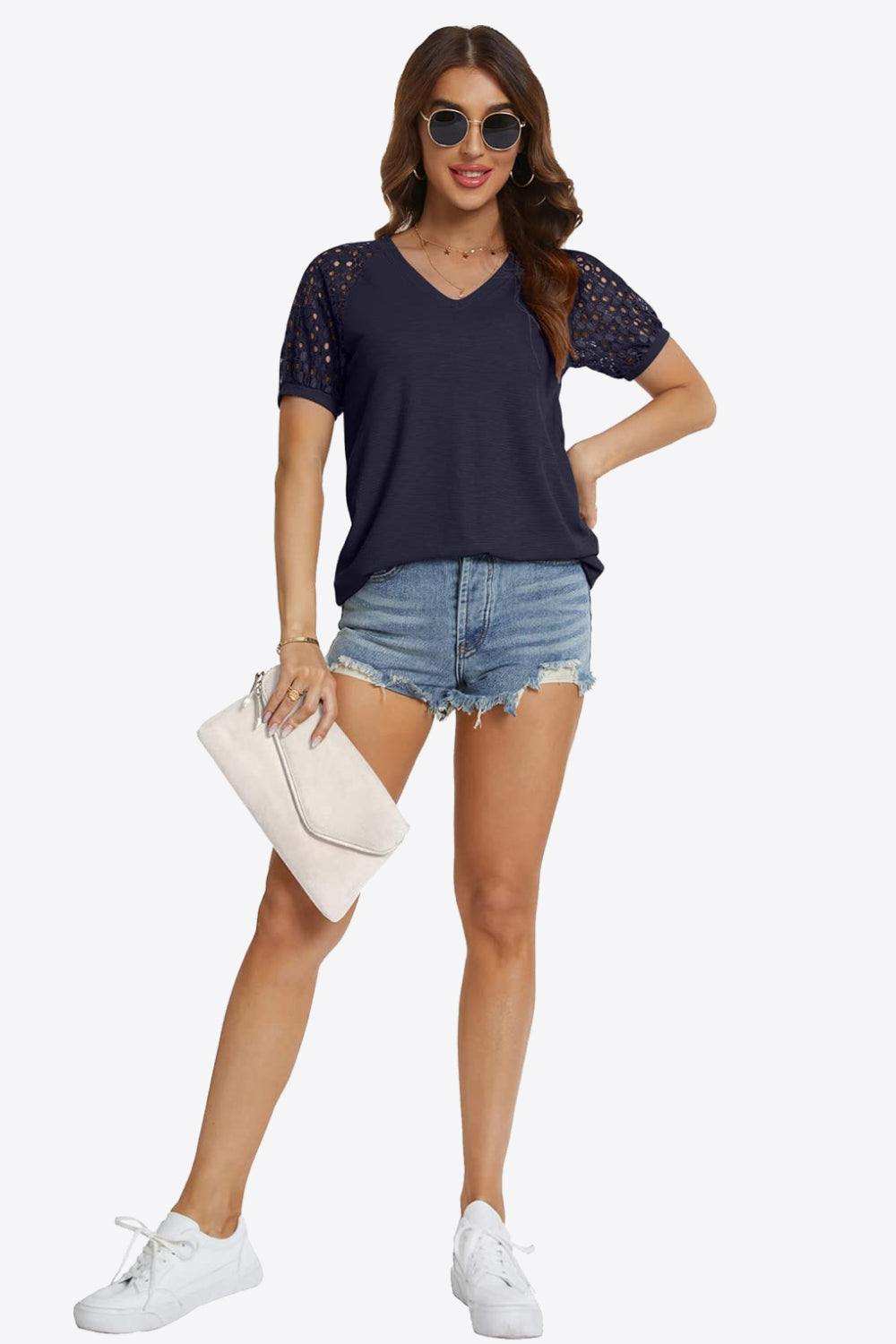 Short Sleeve V-Neck Tee - Trendsi - Flyclothing LLC