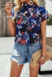 Printed Ruffled Mock Neck Blouse - Trendsi - Flyclothing LLC