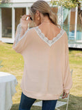 Contrast Spliced Lace V-Neck Top - Trendsi - Flyclothing LLC