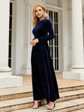 Tie Front Round Neck Long Sleeve Maxi Dress - Trendsi - Flyclothing LLC