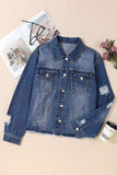 Plus Size Distressed Button Up Raw Hem Denim Jacket - Trendsi - Flyclothing LLC
