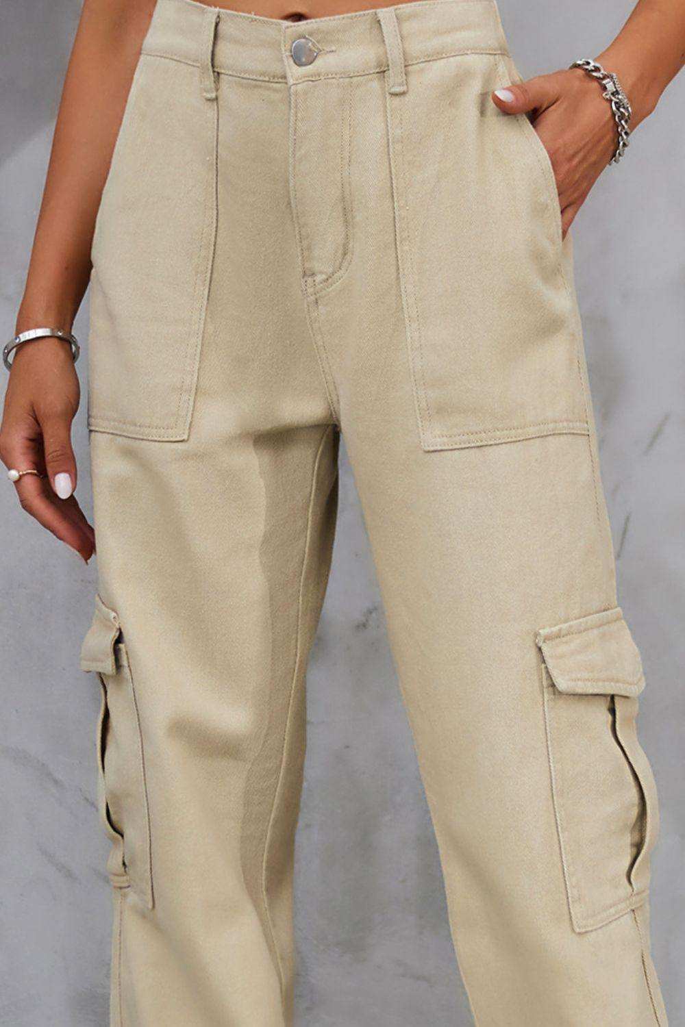 Buttoned High Waist Jeans with Pockets - Trendsi - Flyclothing LLC