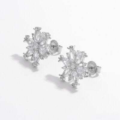 925 Sterling Silver Zircon Snowflake Earrings - Trendsi - Flyclothing LLC