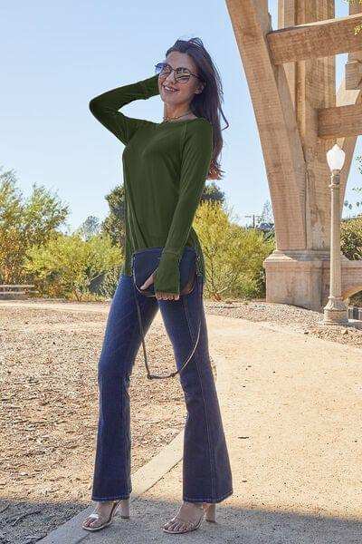 Basic Bae Full Size Round Neck Long Sleeve T-Shirt - Trendsi - Flyclothing LLC