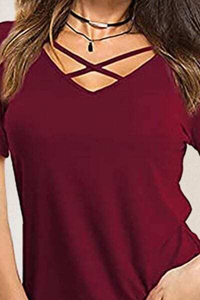 Crisscross Short Sleeve T-Shirt - Trendsi - Flyclothing LLC