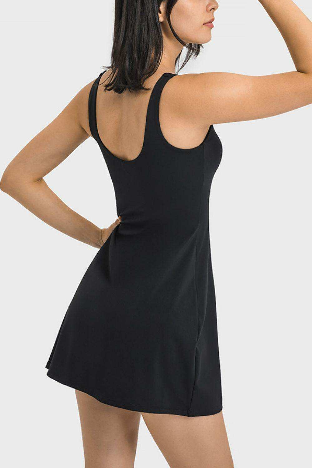 Square Neck Sports Tank Dress with Full Coverage Bottoms - Trendsi - Flyclothing LLC
