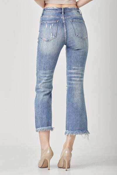 RISEN High Waist Distressed Cropped Bootcut Jeans - Trendsi - Flyclothing LLC