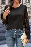 Round Neck Lace Trim Long Sleeve Sweatshirt - Trendsi - Flyclothing LLC