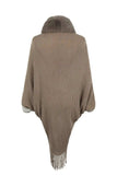 Striped Fringe Detail Long Sleeve Poncho - Trendsi - Flyclothing LLC