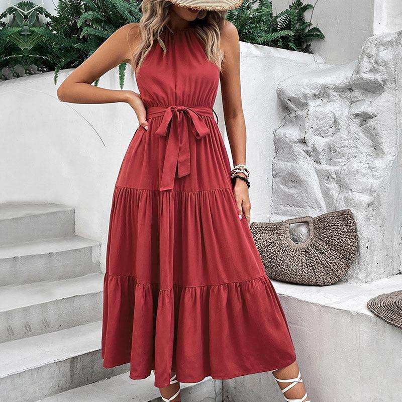 Tie Belt Tiered Midi Dress - Trendsi - Flyclothing LLC