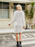 Notched Neck Cable-Knit Slit Sweater Dress - Trendsi - Flyclothing LLC