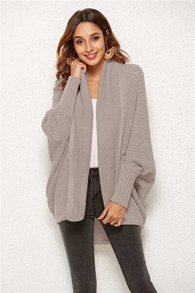 Open Front Batwing Sleeve Cardigan - Trendsi - Flyclothing LLC