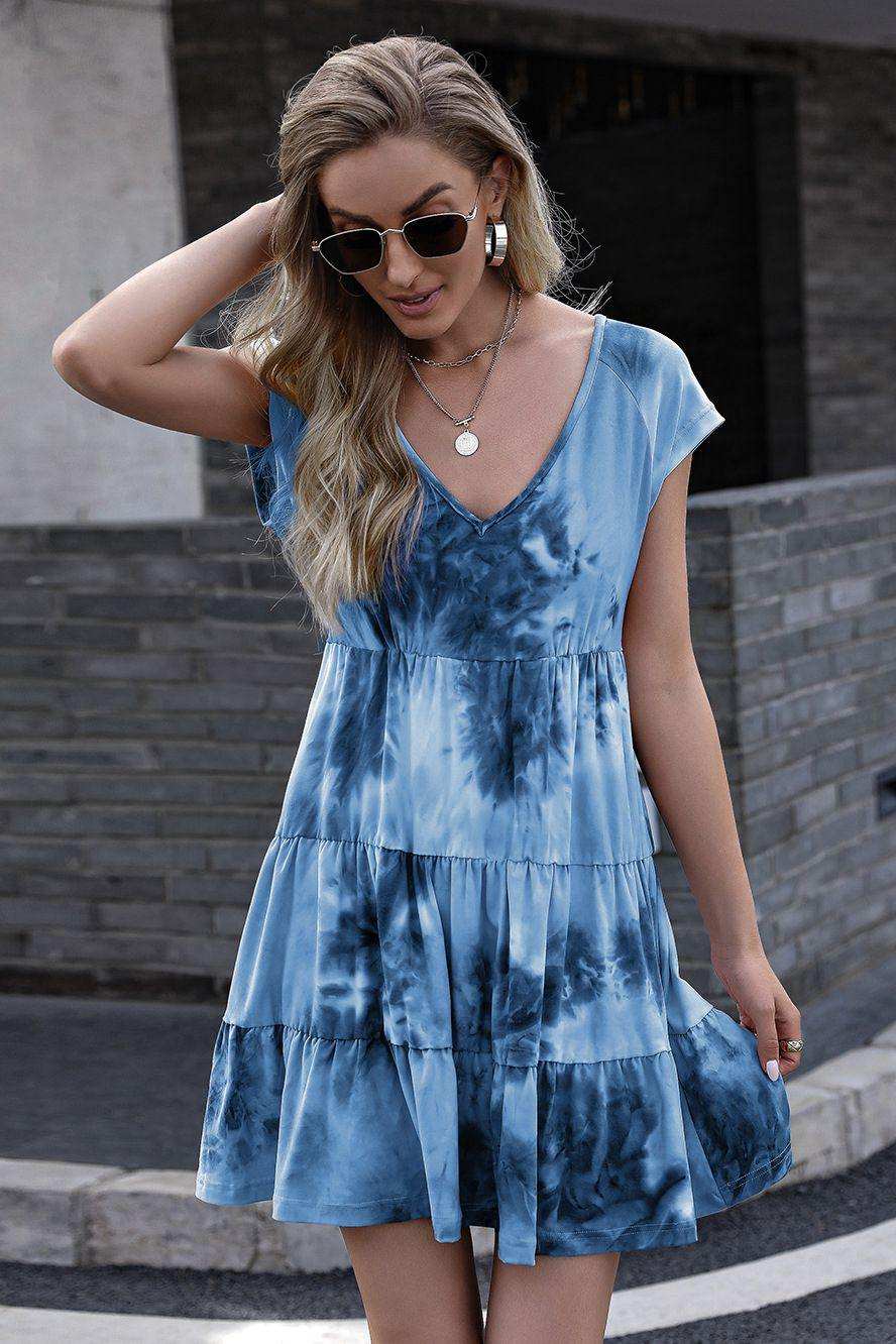 Tie-Dye Ruffle Hem Dress - Trendsi - Flyclothing LLC