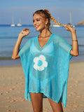 Openwork Flower V-Neck Short Sleeve Cover Up - Trendsi - Flyclothing LLC