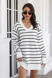 Striped V-Neck Sweater Dress - Trendsi - Flyclothing LLC