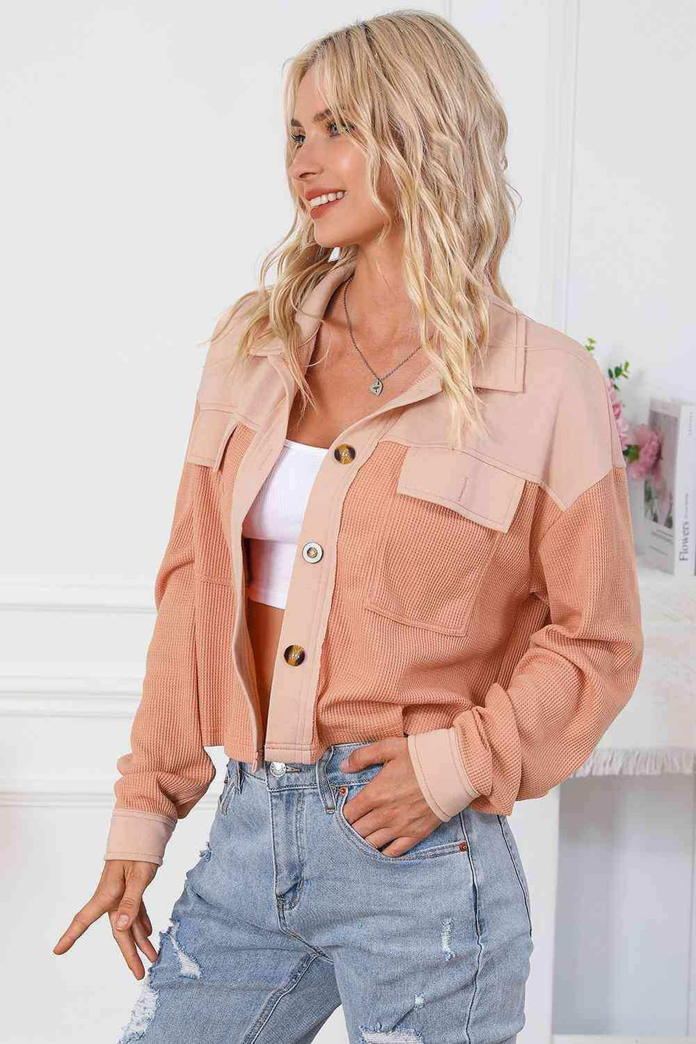 Button Down Dropped Shoulder Jacket - Trendsi - Flyclothing LLC