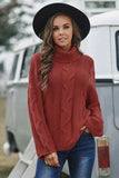 Cable-Knit Turtleneck Dropped Shoulder Sweater - Trendsi - Flyclothing LLC
