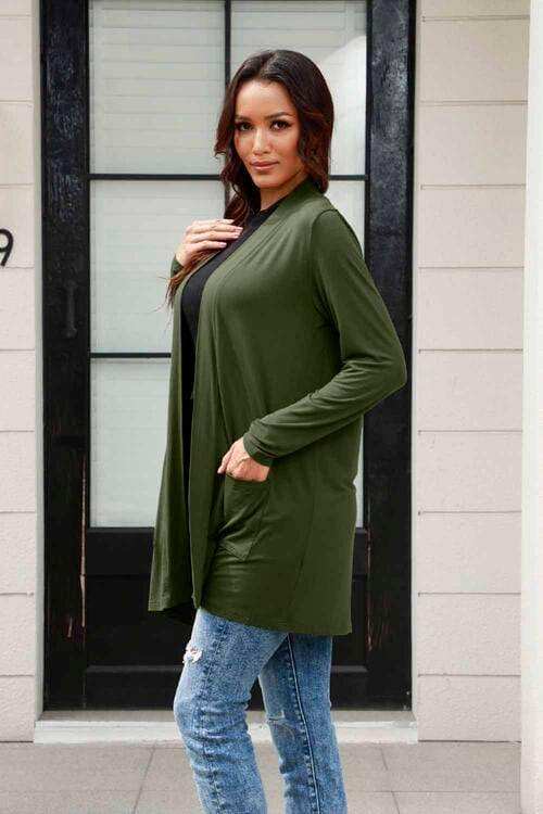 Basic Bae Full Size Open Front Long Sleeve Cardigan with Pockets - Trendsi - Flyclothing LLC