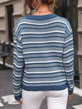 Striped Round Neck Long Sleeve Sweater - Trendsi - Flyclothing LLC