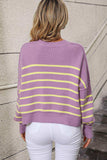 Striped Dropped Shoulder Round Neck Pullover Sweater - Trendsi - Flyclothing LLC
