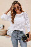 Round Neck Openwork Dropped Shoulder Knit Top - Trendsi - Flyclothing LLC