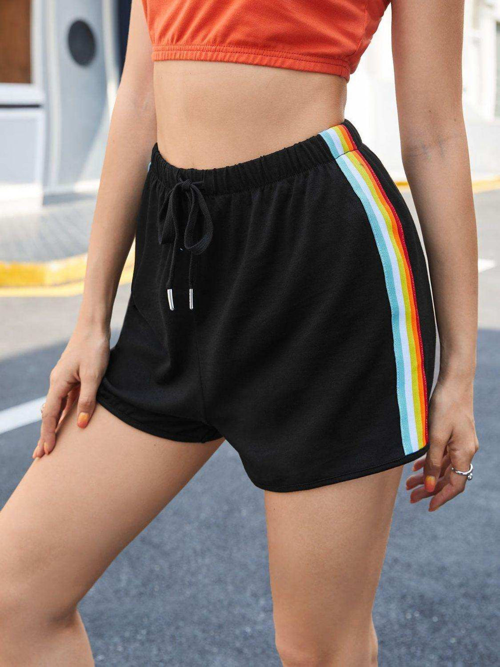 Side Stripe Drawstring Shorts - Trendsi - Flyclothing LLC