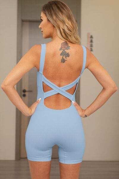 Crisscross Wide Strap Active Romper - Trendsi - Flyclothing LLC