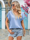 V-Neck Cuffed Blouse - Trendsi - Flyclothing LLC